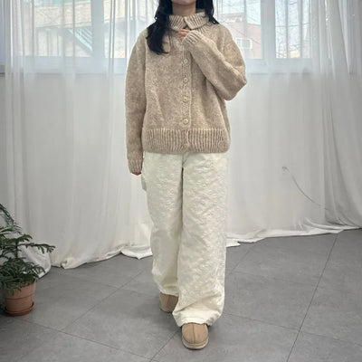 Two-way High-neck Wool Knit Spring Cardigan
