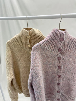 Two-way High-neck Wool Knit Spring Cardigan