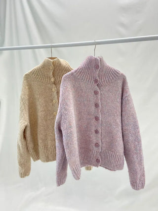 Two-way High-neck Wool Knit Spring Cardigan