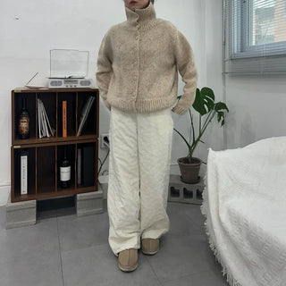 Two-way High-neck Wool Knit Spring Cardigan