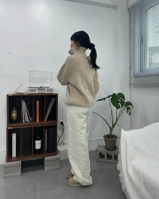 Two-way High-neck Wool Knit Spring Cardigan