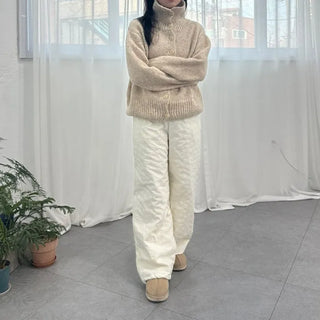 Two-way High-neck Wool Knit Spring Cardigan