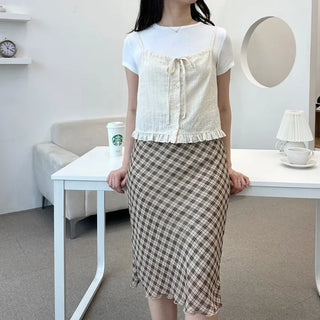 Geek Chic Check Chiffon Midi Skirt