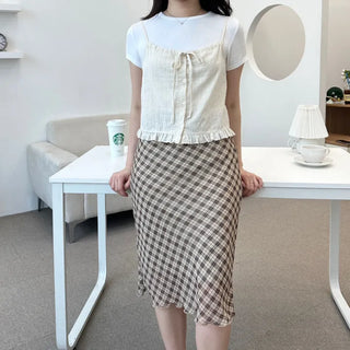 Geek Chic Check Chiffon Midi Skirt