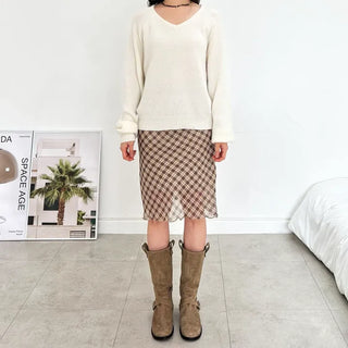 Geek Chic Check Chiffon Midi Skirt