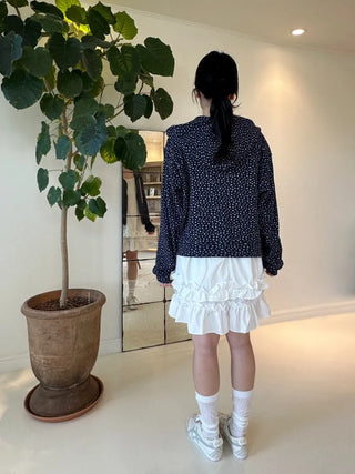Blue Small Floral Waffle Zip-Up Flower Loose Fit Hoodie Spring Jumper