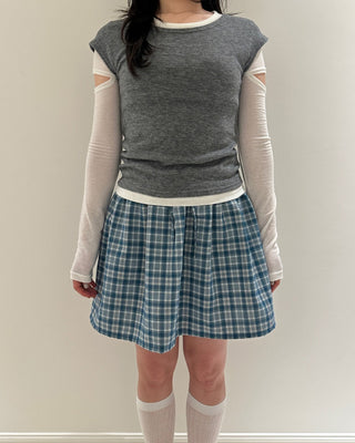 Check Layered Elastic Skirt Mini Skirt