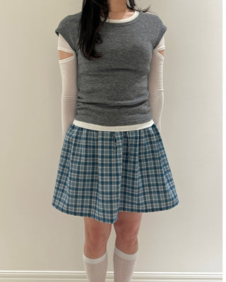 Check Layered Elastic Skirt Mini Skirt