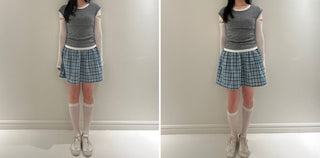 Check Layered Elastic Skirt Mini Skirt