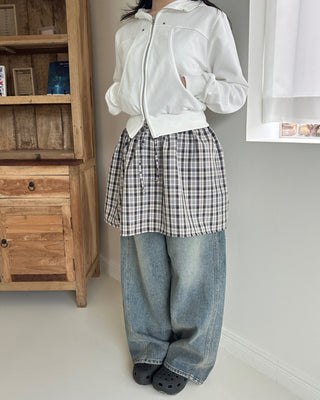 Check Layered Elastic Skirt Mini Skirt