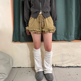 Cotton Tiered Frill Shorts Low-Waist Elastic Shorts Micro Shorts