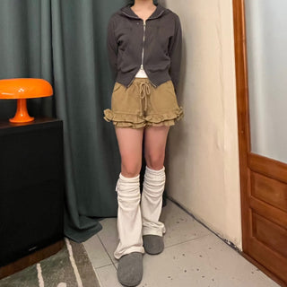 Cotton Tiered Frill Shorts Low-Waist Elastic Shorts Micro Shorts