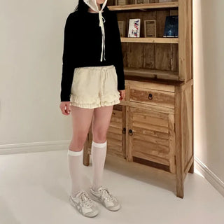 Cotton Tiered Frill Shorts Low-Waist Elastic Shorts Micro Shorts