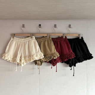 Cotton Tiered Frill Shorts Low-Waist Elastic Shorts Micro Shorts