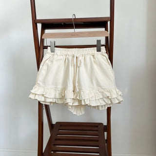 Cotton Tiered Frill Shorts Low-Waist Elastic Shorts Micro Shorts