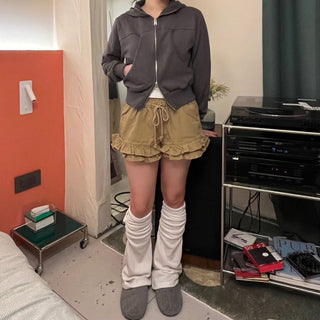 Cotton Tiered Frill Shorts Low-Waist Elastic Shorts Micro Shorts