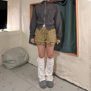 Cotton Tiered Frill Shorts Low-Waist Elastic Shorts Micro Shorts