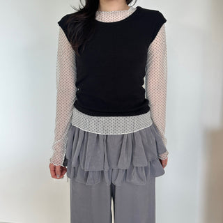 Frill Tiered Satin Elastic Waist Pants Layered Skirt Pants Skirt Pants