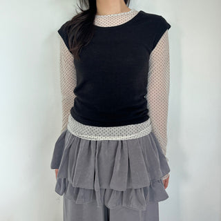 Frill Tiered Satin Elastic Waist Pants Layered Skirt Pants Skirt Pants
