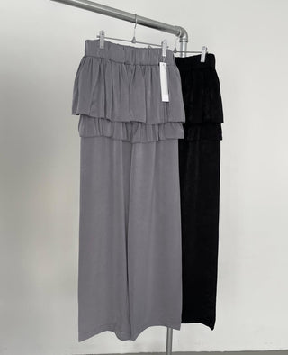 Frill Tiered Satin Elastic Waist Pants Layered Skirt Pants Skirt Pants