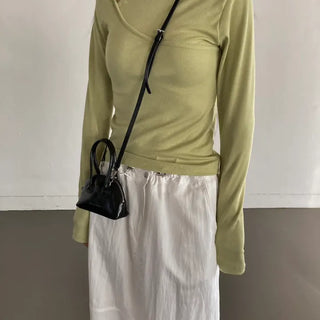 Shoulder Slit Long Sleeve Slim Fit T-shirt