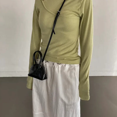 Shoulder Slit Long Sleeve Slim Fit T-shirt