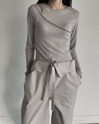 Shoulder Slit Long Sleeve Slim Fit T-shirt