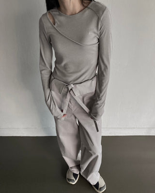 Shoulder Slit Long Sleeve Slim Fit T-shirt