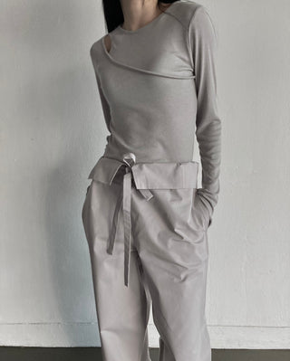Shoulder Slit Long Sleeve Slim Fit T-shirt