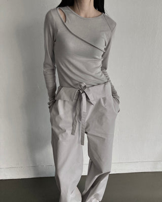 Shoulder Slit Long Sleeve Slim Fit T-shirt