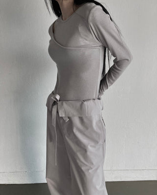 Shoulder Slit Long Sleeve Slim Fit T-shirt
