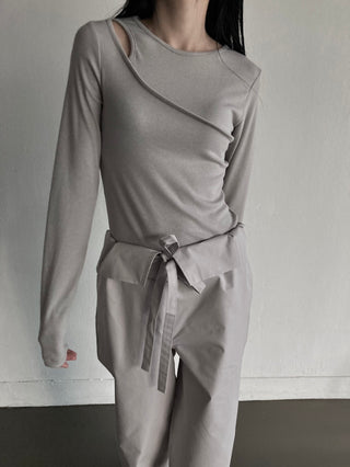 Shoulder Slit Long Sleeve Slim Fit T-shirt