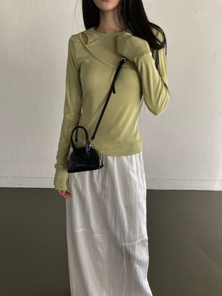 Shoulder Slit Long Sleeve Slim Fit T-shirt