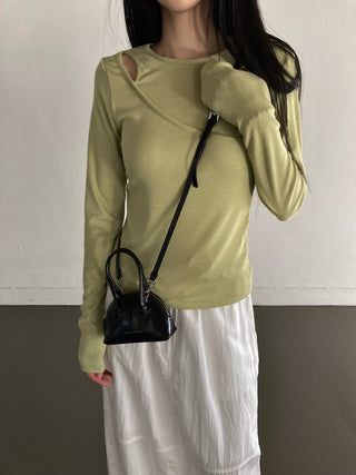 Shoulder Slit Long Sleeve Slim Fit T-shirt