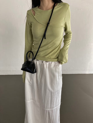 Shoulder Slit Long Sleeve Slim Fit T-shirt