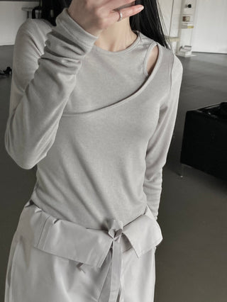 Shoulder Slit Long Sleeve Slim Fit T-shirt