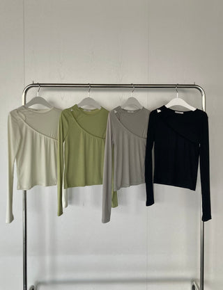 Shoulder Slit Long Sleeve Slim Fit T-shirt