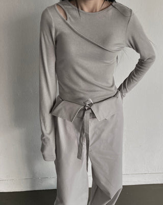 Shoulder Slit Long Sleeve Slim Fit T-shirt