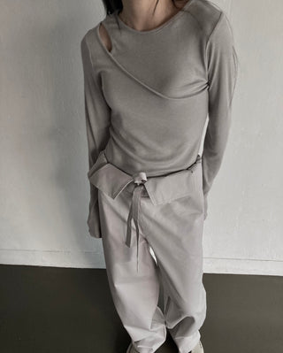 Shoulder Slit Long Sleeve Slim Fit T-shirt