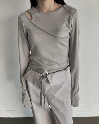 Shoulder Slit Long Sleeve Slim Fit T-shirt