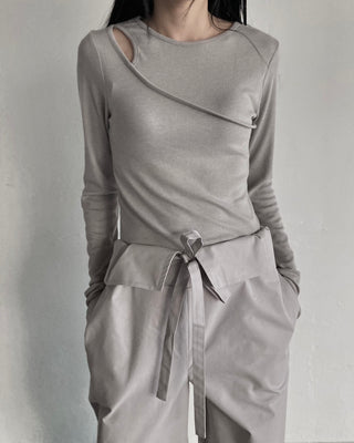 Shoulder Slit Long Sleeve Slim Fit T-shirt