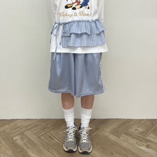 Striped Tiered Layered Skirt with Belt and Striped Ribbon Wrap Skirt
