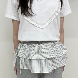Striped Tiered Layered Skirt with Belt and Striped Ribbon Wrap Skirt