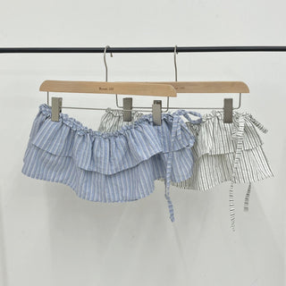 Striped Tiered Layered Skirt with Belt and Striped Ribbon Wrap Skirt