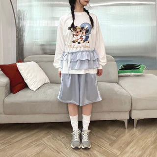 Striped Tiered Layered Skirt with Belt and Striped Ribbon Wrap Skirt