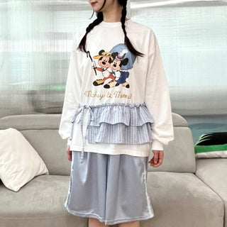 Striped Tiered Layered Skirt with Belt and Striped Ribbon Wrap Skirt