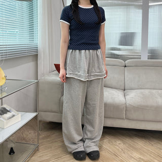 Small Dot Ringer Short Sleeve Tee Stretch Slim Fit Polka Dot Color Block Short Sleeve Tee