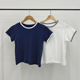 Small Dot Ringer Short Sleeve Tee Stretch Slim Fit Polka Dot Color Block Short Sleeve Tee