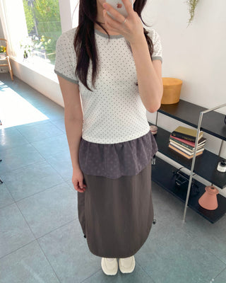 Small Dot Ringer Short Sleeve Tee Stretch Slim Fit Polka Dot Color Block Short Sleeve Tee