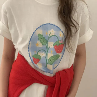 Strawberry Print Boxy Tee Strawberry Short Sleeve Tee